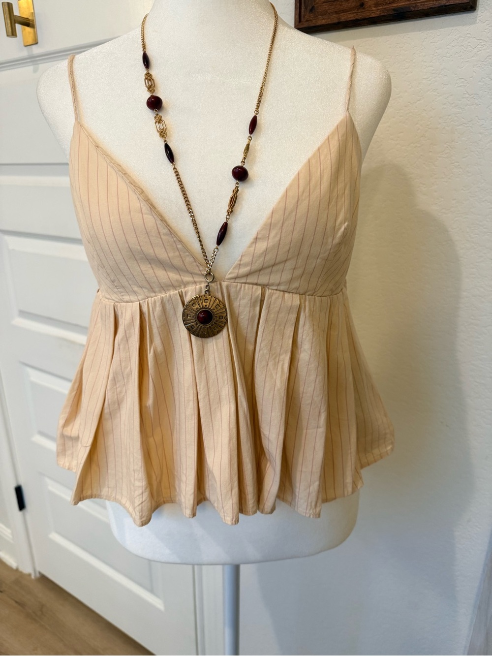 Zara Peach Pinstripe Spaghetti Strap Peplum Tank